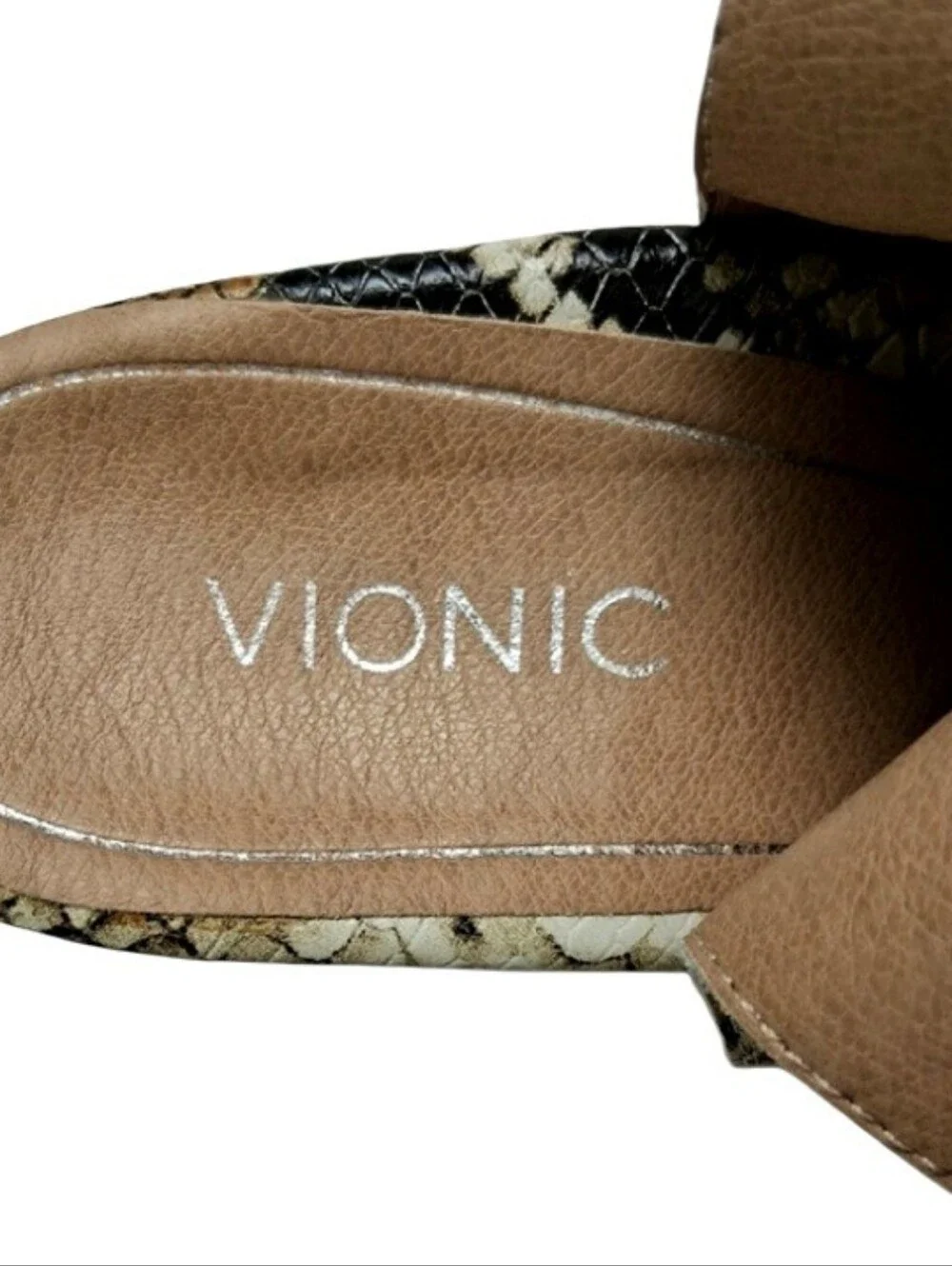 Vionic Blakely Snakeskin Print Peep Toe Block Heel Booties Size 8.5 NWOT